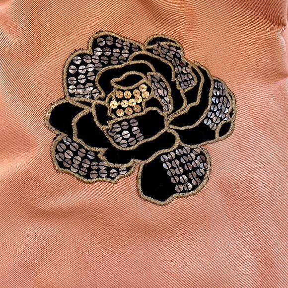 Lapis Salmon Pink-Orange Floral Embroidery 1950s Grease Maxi Swing Skirt Size 10 - Picture 13 of 15